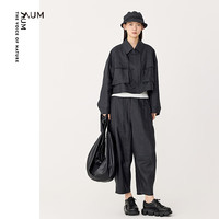 噢姆（AUM）【轻松套装】24春季麻锦人字纹工装外套休闲裤 黑色 S