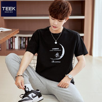 TEEK春夏季潮流短袖t恤男装 2024时尚体恤衫青少年休闲圆领上衣服 HSP03 黑色 190/3XL