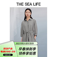 THE SEA LIFE欧海一生 衬衫式连衣裙女24夏季收腰中袖通勤15706 苜蓿灰 S