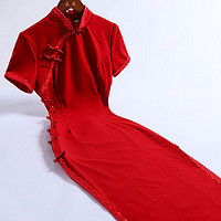 戚薇2024年红色中式长款旗袍年轻款气质年轻婚宴显瘦女连衣裙   红色 160/84A(M)