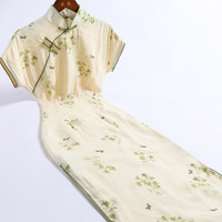 戚薇改良旗袍女夏季年轻款少女2024年复古民国风短袖连衣裙 米色 S