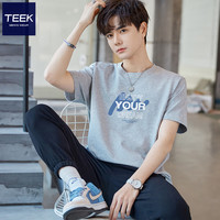 TEEK纯棉短袖t恤男士上衣服 青少年休闲男装2024夏季时尚体恤小衫 HSP12花灰色 165/S