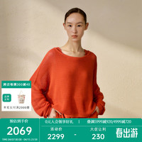 例外(EXCEPTION)【新中式】女装2024春季毛针织衫螺纹收紧圆领宽松毛衣女 艳橙 38Y(165/88Y)