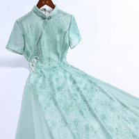 戚薇改良绿色旗袍2024夏季年轻款少女复古民国风显气质连衣裙 绿色 160/84A(M)