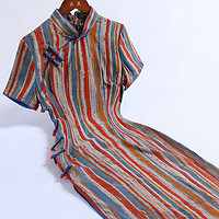 戚薇条纹袍老上海2024年春款春平时穿复古新中式民国风连衣裙 花色 M