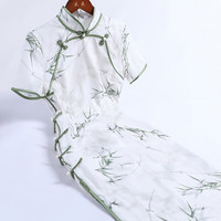 戚薇复古民国风短袖旗袍2024年春夏高端气质日常设计感连衣裙 绿色 S