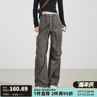 逸阳逸阳工装裤女2024春显瘦宽松直筒阔腿高腰束脚运动长裤子0941 军绿色 29