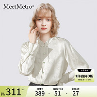 MeetMetro玛依尔新中式国风醋酸衬衫女2024春季盘扣提花小衫 奶白 M