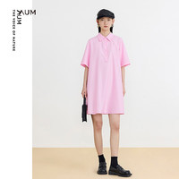 噢姆（AUM）24夏季多巴胺衬衫式中长精梳棉连衣裙 粉红 S