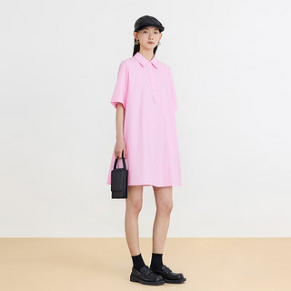 噢姆（AUM）24夏季多巴胺衬衫式中长精梳棉连衣裙 粉红 S