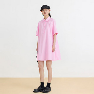 噢姆（AUM）24夏季多巴胺衬衫式中长精梳棉连衣裙 粉红 S