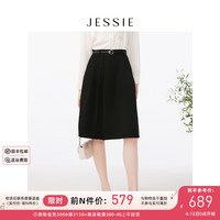 JESSIE气质佰搭黑色显瘦A字压褶半身裙女2024春 黑色 XL