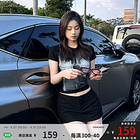 IMXS透视印花短款T恤女2024年夏季通勤显瘦潮牌设计感短袖上衣女 黑色 S