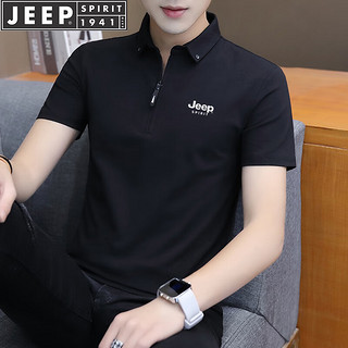 JEEP SPIRIT吉普T恤男夏季polo半袖短袖商务中青年休闲翻领男装 黑色 3XL  3XL-（160斤-180斤）