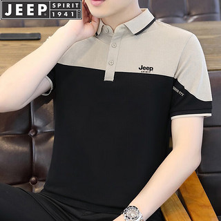 JEEP SPIRIT吉普短袖t恤夏季polo男款潮流百搭休闲半袖上衣男装 灰兰 XL  XL-（130斤-145斤）