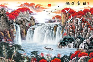 金卡罗1000片木拼图好寓意中式山水画八骏图成人解闷客厅背景挂墙装饰画 1000片鸿运当头