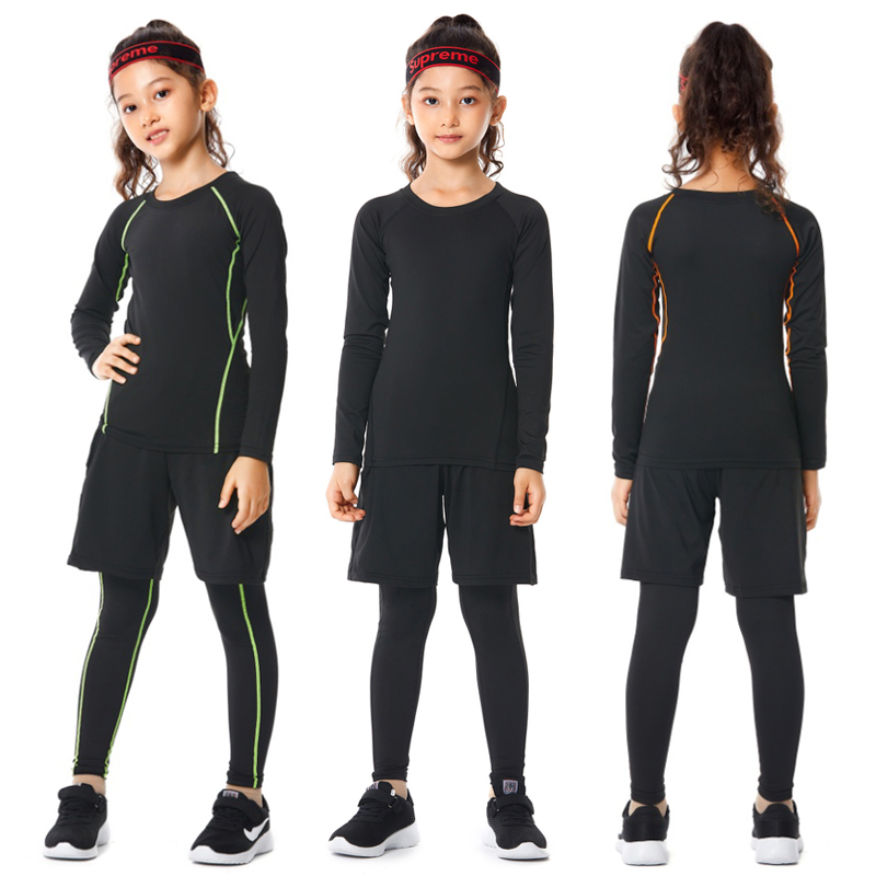 儿童紧身衣训练服篮球足球运动套装女童跑步瑜伽服打底速干衣