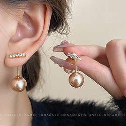 KOSE 高丝 银针锆石珍珠耳环简约时尚气质耳坠法式一款两戴耳钉耳饰 银针-香槟色