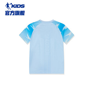 乔丹（QIAODAN）童装2024夏款轻薄男大童冰甲科技4.0圆领短袖T恤- 玉珠蓝 140CM