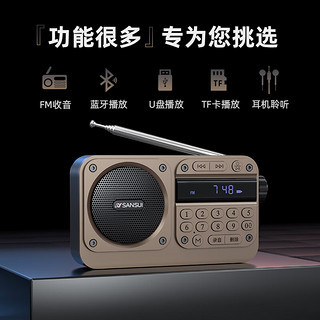 山水（SANSUI） 全波段收听音箱迷你音乐播放器插卡老年收音机随身听老人听戏陪伴听书机半导体评书机 M31黄色【FM收音机+蓝牙5.0】