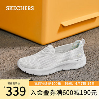 斯凯奇（Skechers）女鞋休闲鞋一脚蹬健步鞋舒适透气网面鞋厚底运动鞋124834 白色/黄色/WYL 35