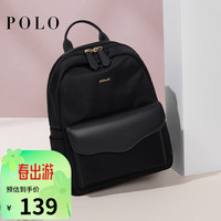 POLO双肩包女士小背包IPAD小书包时尚休闲小巧小号包包女包通勤小包 黑色