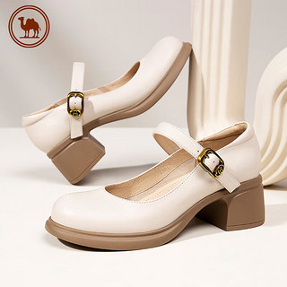 骆驼牌 女士单鞋粗跟法式优雅玛丽珍鞋女休闲皮鞋 P24S051001 米白 40