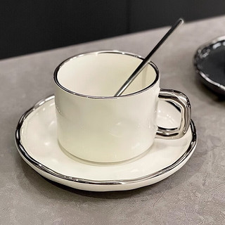 古莜轻奢咖啡杯子高档欧式下午茶咖啡杯套装高颜值陶瓷杯碟套装白色 杯碟勺~礼盒装【奶白色1个】