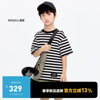 little MO&Co.奇先生妙小姐IP little moco童装24春装男童纯棉条纹短袖T恤 黑白条色 110/56
