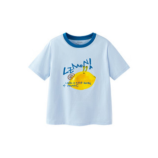 迷你巴拉男童女童短袖T恤夏季宝宝吸湿速干纯棉透气儿童上衣 冰蓝80904 130cm