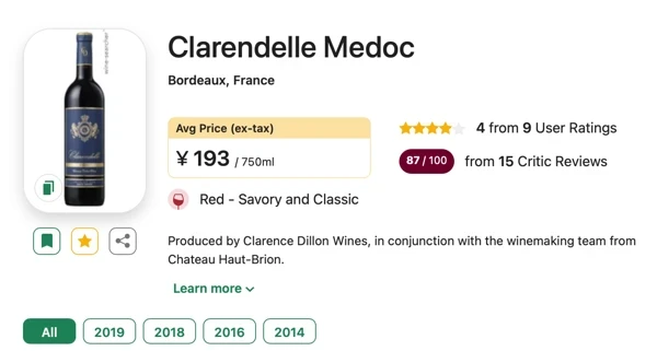 Clarence Dillon Wines 侯伯王克兰朵 梅多克 干红葡萄酒 2014年 750ml 单瓶装