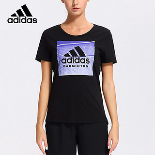 adidas 阿迪达斯 CAT CATEGORY系列  运动服女款 短袖休闲T恤 羽毛球服  黑色  CE7490  XL码