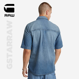 G-STAR RAW2024夏季薄款双口袋男士牛仔短袖休闲衬衫外套潮流易打理D24602 褪色蓝 S