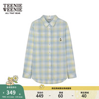 Teenie Weenie小熊女装2024春季亚麻棉长袖格纹衬衫小清新衬衣 浅蓝色 165/M