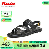 Bata时尚凉鞋女2024夏商场通勤休闲复古软底凉鞋ARP22BL4 黑色 38