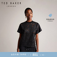 Ted Baker2024春夏女士花卉蕾丝宽松圆领短袖T恤267993 黑色 0