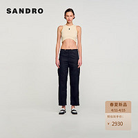 SANDRO2024春夏女装法式简约直筒黑色工装休闲裤SFPPA01380 黑色 34