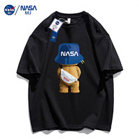 NASAMJ NASA MJ联名小熊纯棉男短袖T恤衫圆领情侣装男女同款青年半袖体恤