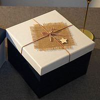 科语盒礼盒空仪式超大号盒包装盒感盒 超大正方形白盖蓝底 正方形15*15*10(拉菲草+卡+灯)
