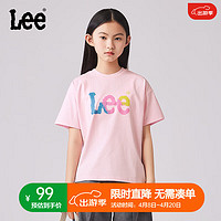 Lee儿童短袖T恤2024女童纯棉舒适吸汗排湿运动宽松圆领套头上衣童装 浅粉色 120cm