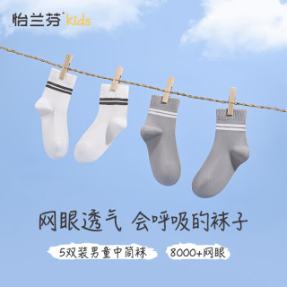 怡兰芬儿童袜子夏季男童薄款中筒袜网眼透气大童男孩四季棉袜 男童网眼透气（5双装） 20-22cm(参考鞋码32-36码)