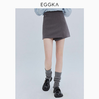 EGGKA 侧开叉高腰半身短裙2024春季不对称设计时髦流行纯色a字裙 黑色 L