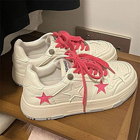 Tony Jeans 2023年新款厚底小白鞋女国潮小众设计感百搭鞋子运动休闲板鞋 粉红色