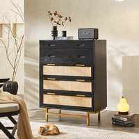 藤匠师中古储物柜复古实木藤五斗柜侘寂风玄关柜六斗柜抽柜置物收纳柜 黑色