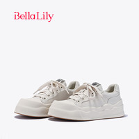 Bella Lily2024春季牛皮增高板鞋女不累脚休闲鞋黑色防滑潮鞋 米白 37