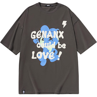 闪电潮牌（GENANX）夏季字母印花宽松落肩袖款圆领T恤男女同款短袖纯棉 咖啡色 XL