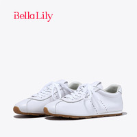 Bella Lily2024春季牛皮银色阿甘鞋女显脚小德训鞋舒适平底鞋 白色 36