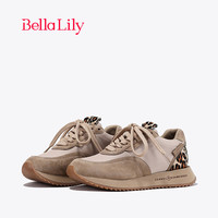 Bella Lily2024春季复古豹纹阿甘女鞋潮流老爹鞋透气运动鞋子 杏色 36