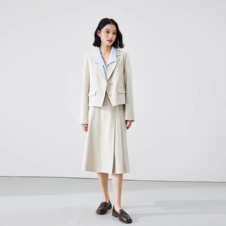 伯德小姐米色西装外套女春季气质休闲学院风通勤短款西服上衣 米色西装外套 S