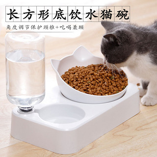 呼噜咪 猫碗狗碗食粮饭盆带自动饮水机食盆宠物猫咪饮喝水狗狗吃饭防湿嘴 白色大号27*15.5cm 款式